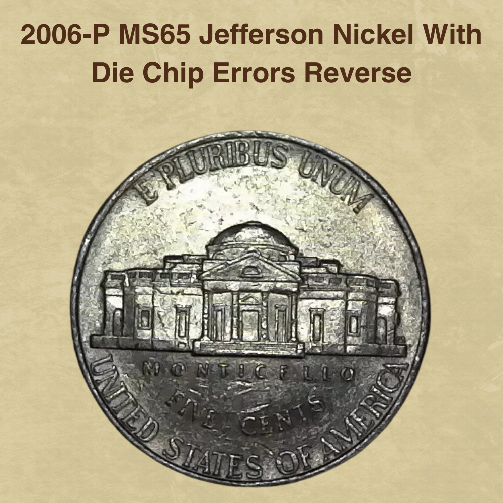 2006-P MS65 Jefferson Nickel With Die Chip Errors Reverse