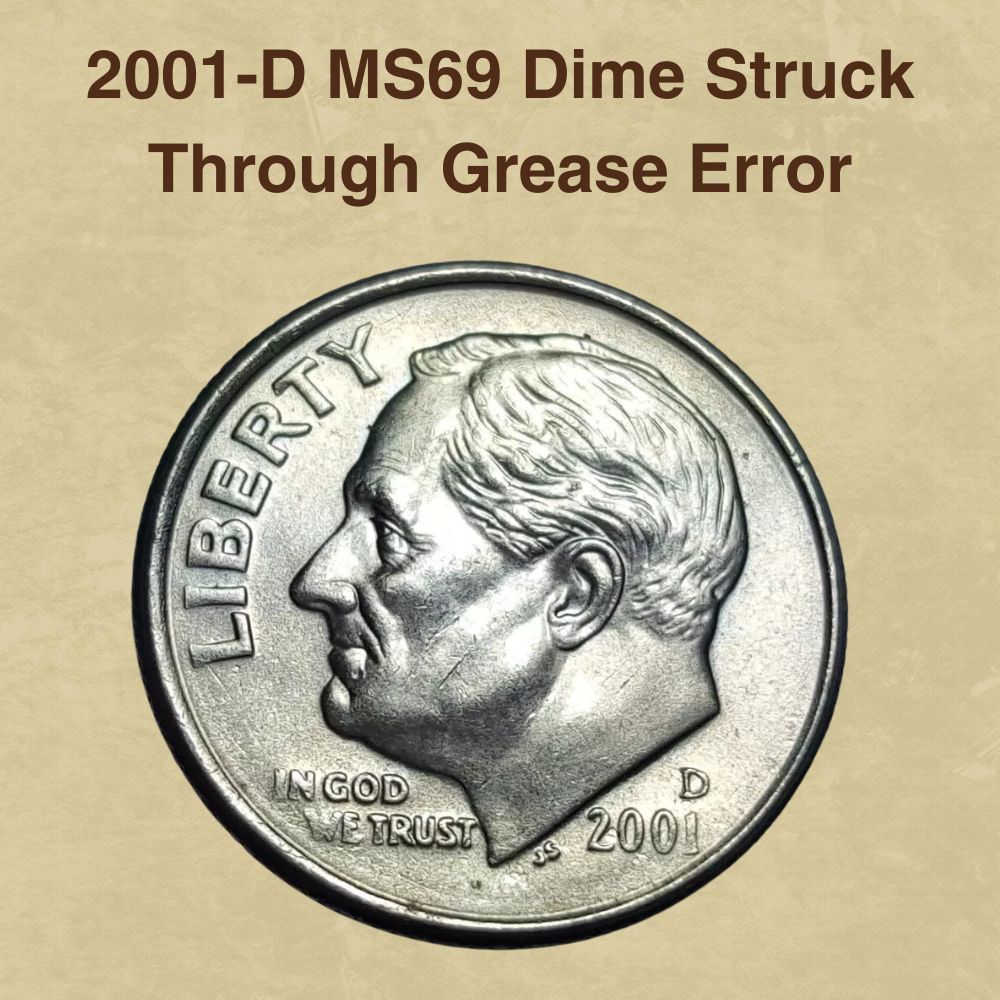 2001-D MS69 Dime Struck Through Grease Error