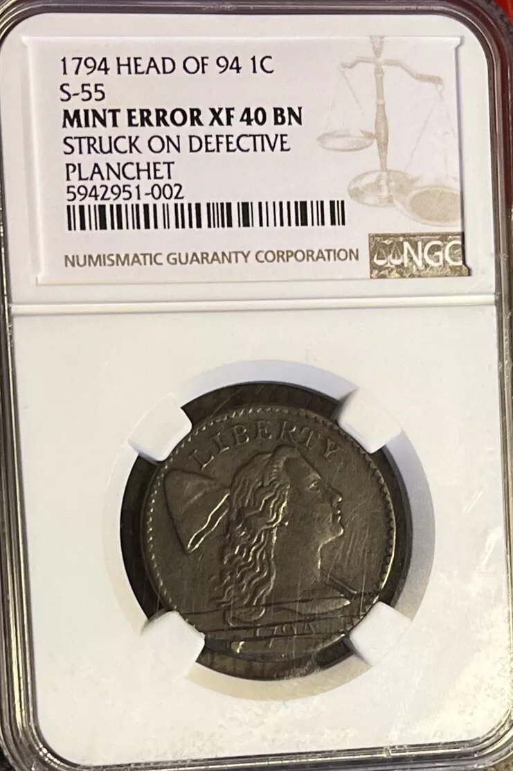 1794 Large Cent Struck on a Defective Planchet Error